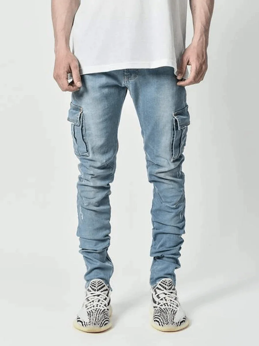 2021 hot selling plus size boys skinny stylish denim jeans pants with side pockets stacked jeans men