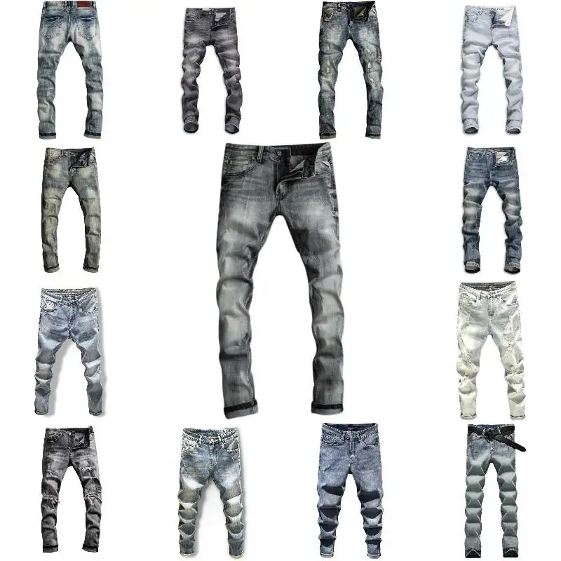 New arrival spring summer 2024 fashion street slim fit custom jeans purple brand jeans denim ripped mens