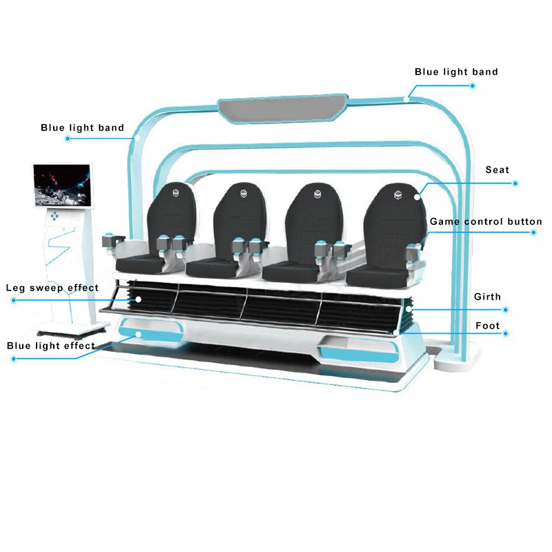 2023 New Arcade Game 4 Person 9D Virtual Reality Simulator Roller Coaster Shooting Games For Amusement Park