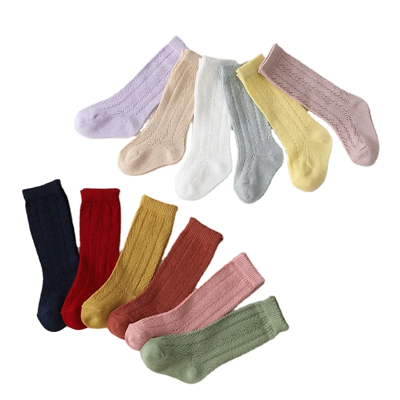 Cute 12 Solid Colors 0-7 Years Kids Girls Boys Hollow Out Socks Breathable Summer Baby Girls Knee High Tube Mesh Socks
