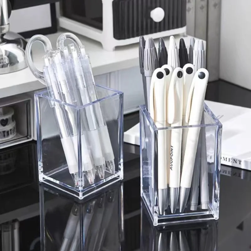 Clear Acrylic Pencil Pen Holder Cup Desk Accessories Makeup Storage Organizer Modern Desktop Stationery for Office School Home