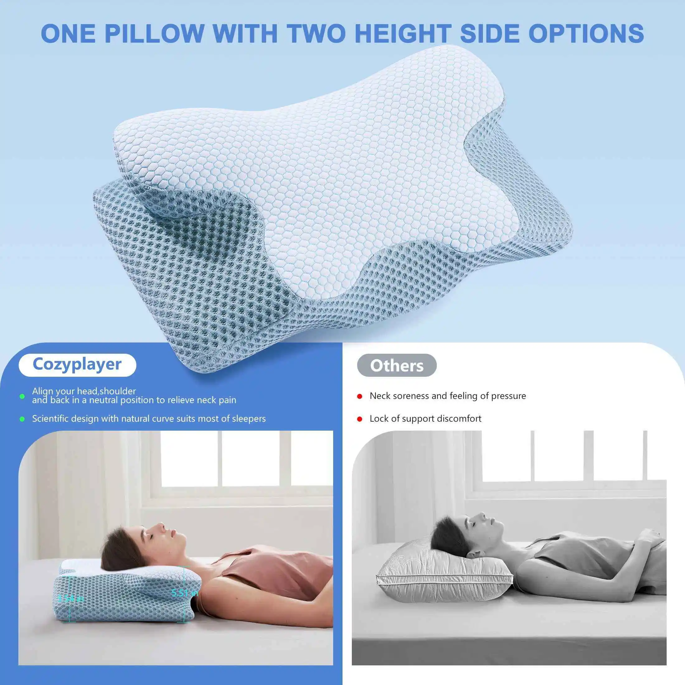 China hotel white standard cervical memory foam pillow orthopedic pillow for neck pain