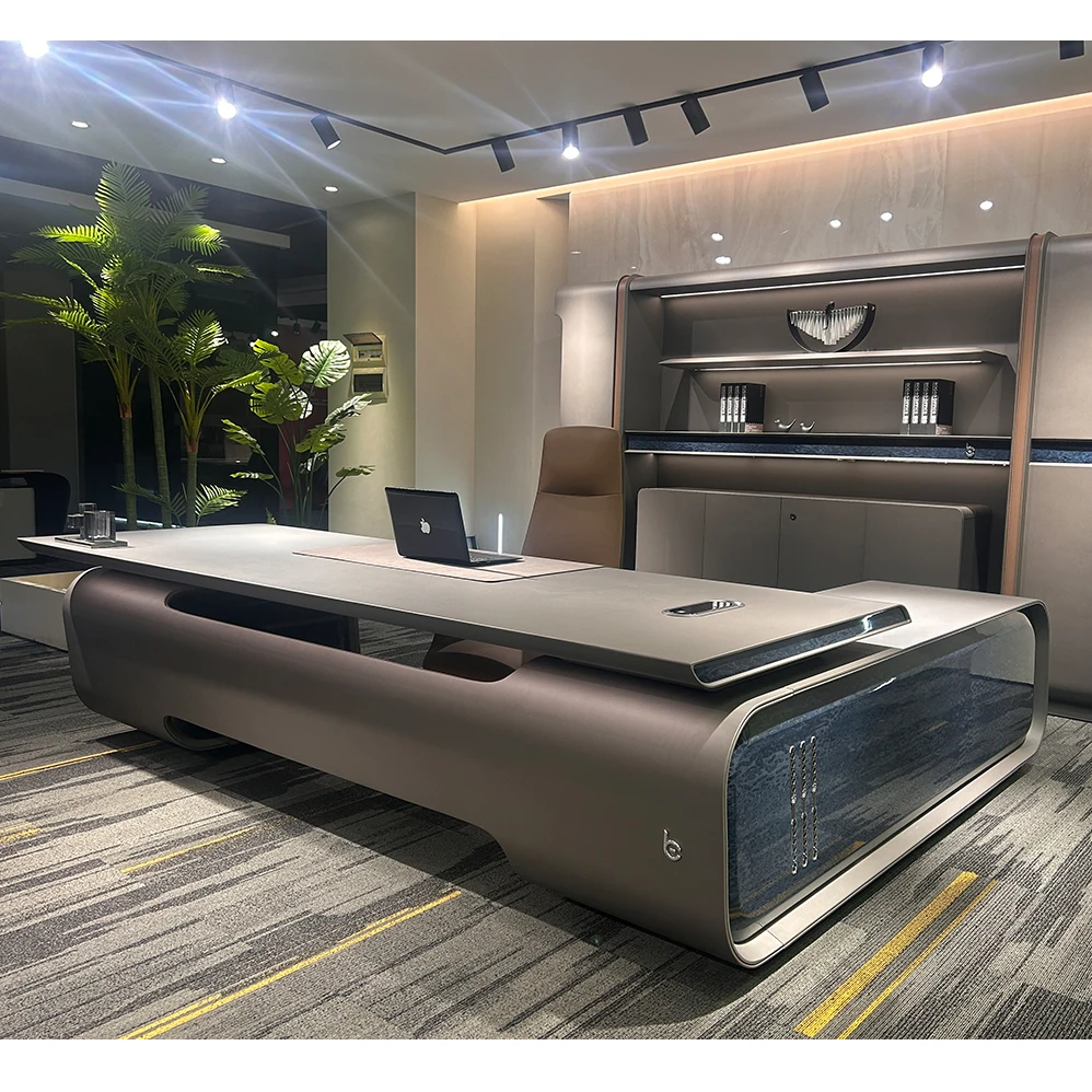 Boss CEO Office Furniture High End Luxurious Wood Veneer Metallic Car Painting Smart Modern Futuristic Executive Office Desk