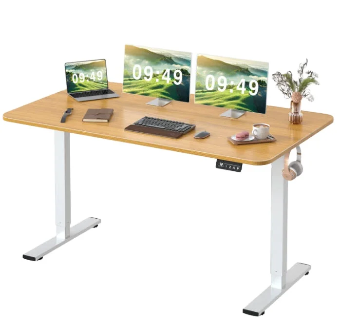 Single Motor 160cm Electric Desk Height-adjustable Fabric White Standing Desk
