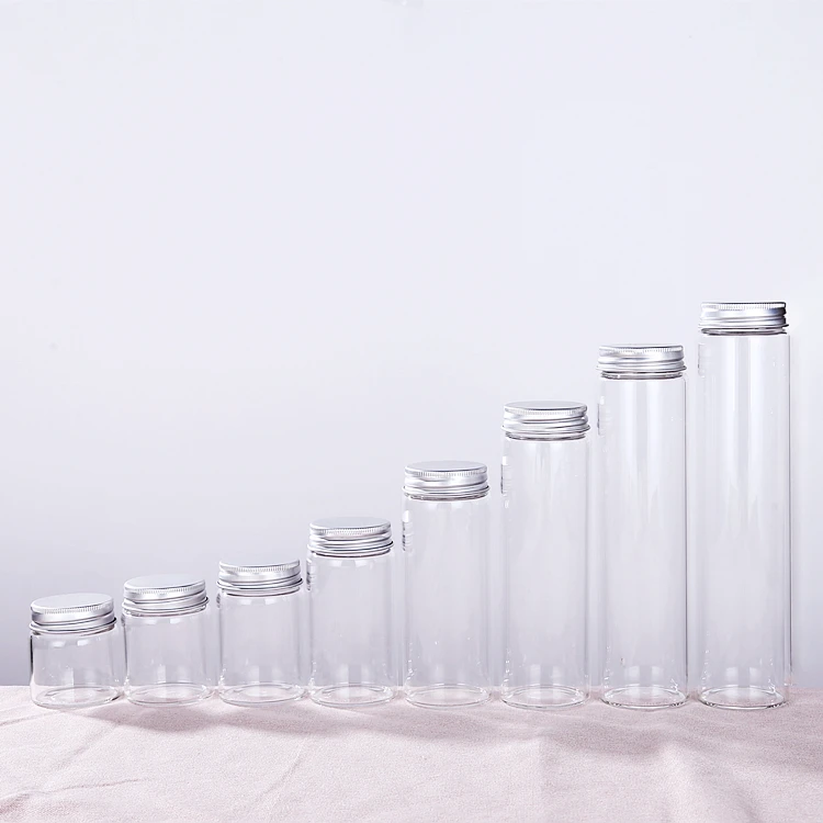 47mm transparent high quality cylindrical borosilicate glass tube bottle spice bottle capsule with screw aluminum cap