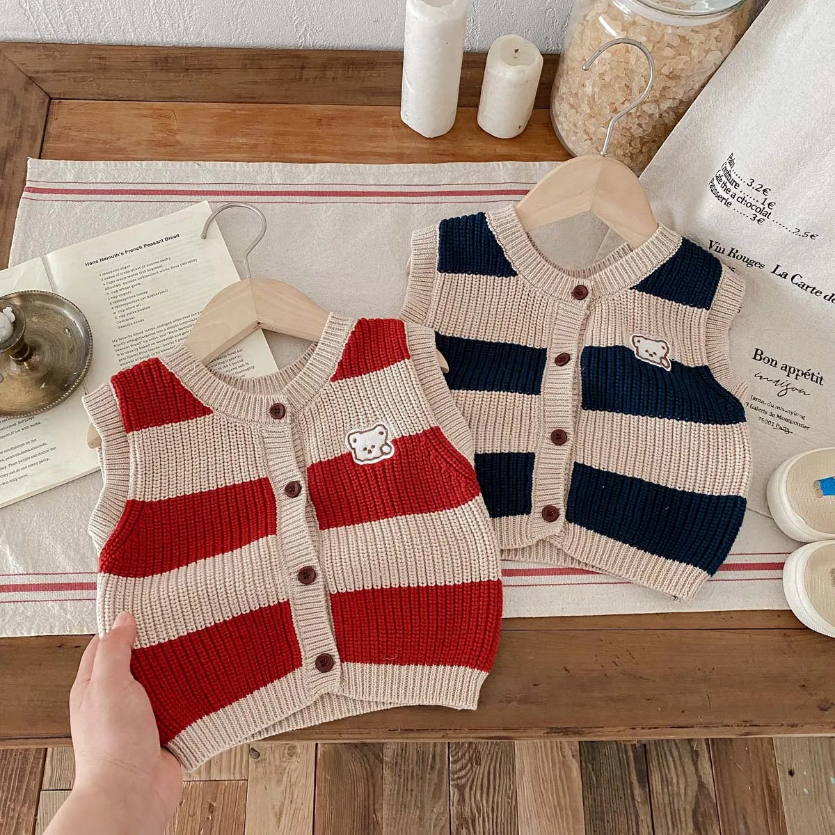 Spring Autumn Cotton Knitted Newborn Baby knitwear Kids V-neck Sweater Vest Infant Knit Sleeveless Vest Sweater