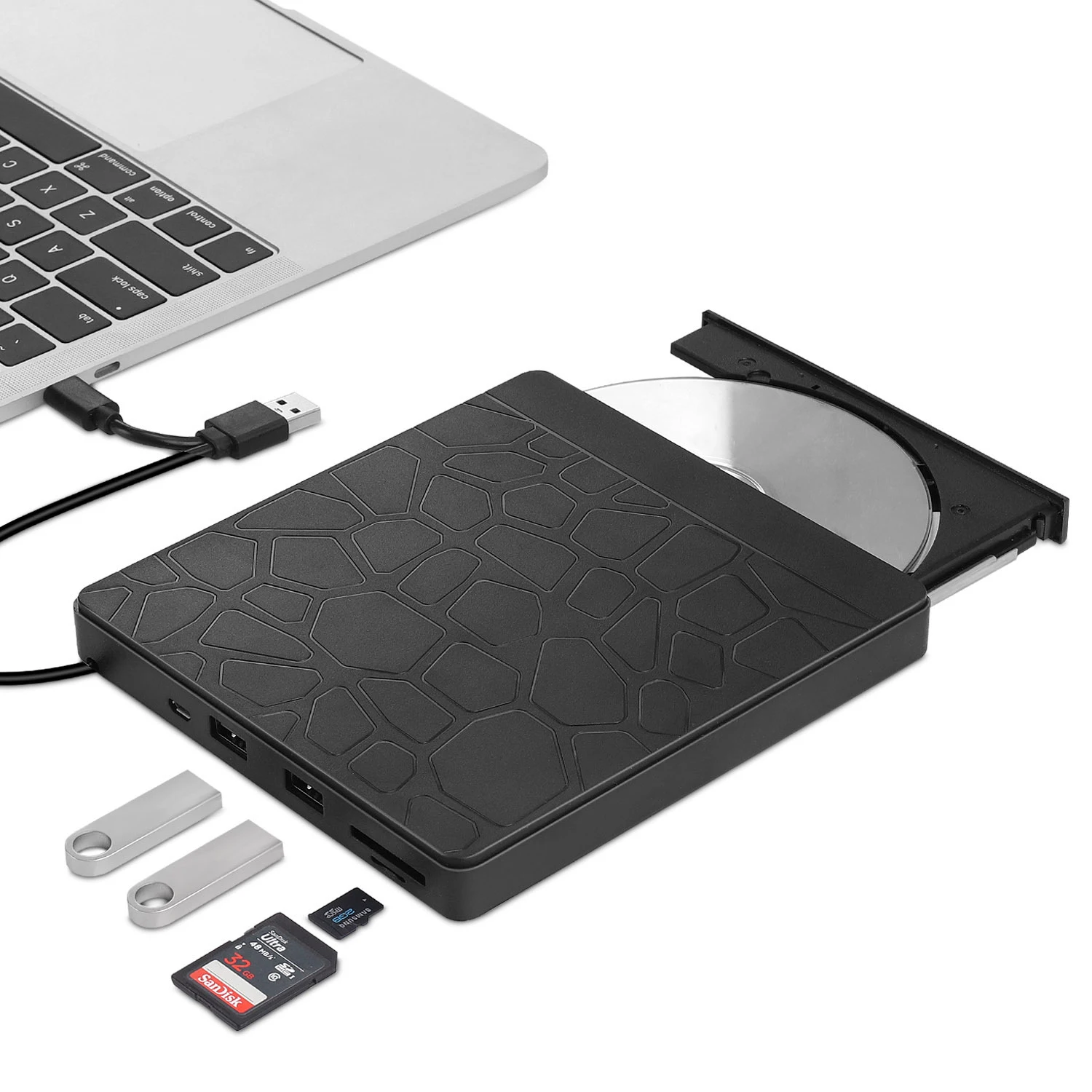 USB3.0 computer external optical drive multi functional Dvd burner to read U disk, SD TF card Type C hub RW Slim Drive