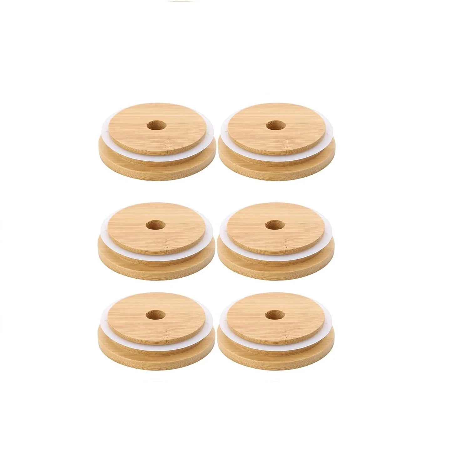 factory 70mm 86mm Size Bamboo Lids With Straw Hole Good Seal Bamboo Lid With Silicone Ring For Mason Mug
