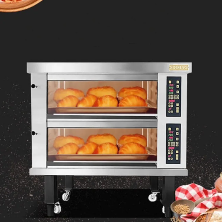 SINMAG Commercial Bakery Kitchen Equipment Electric Gas Double 2 Deck 4 Trays Bread Machine Biscuit Pizza Baking Deck Oven