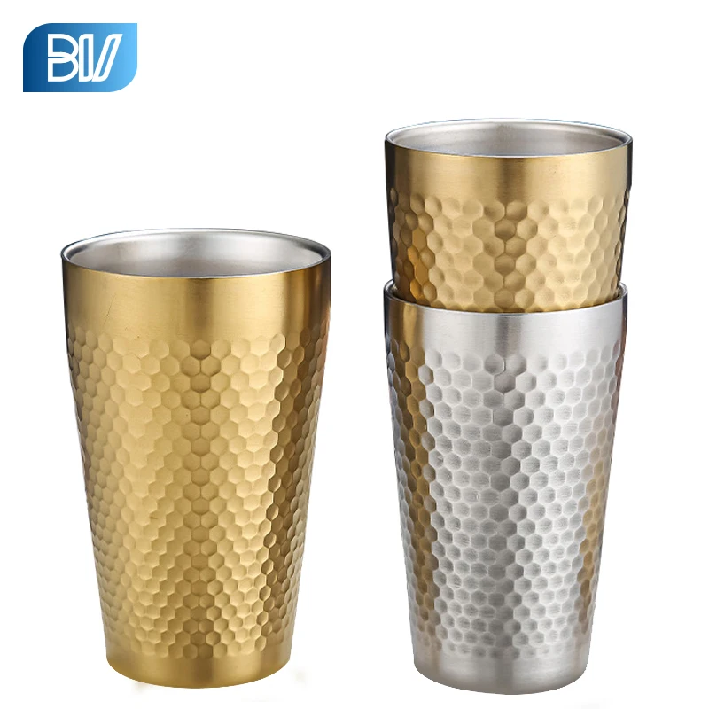 Double Wall Anti Heat Beer Water Cup Cellular Pattern Coffee 18-8 Stainless Steel Tumbler Mug