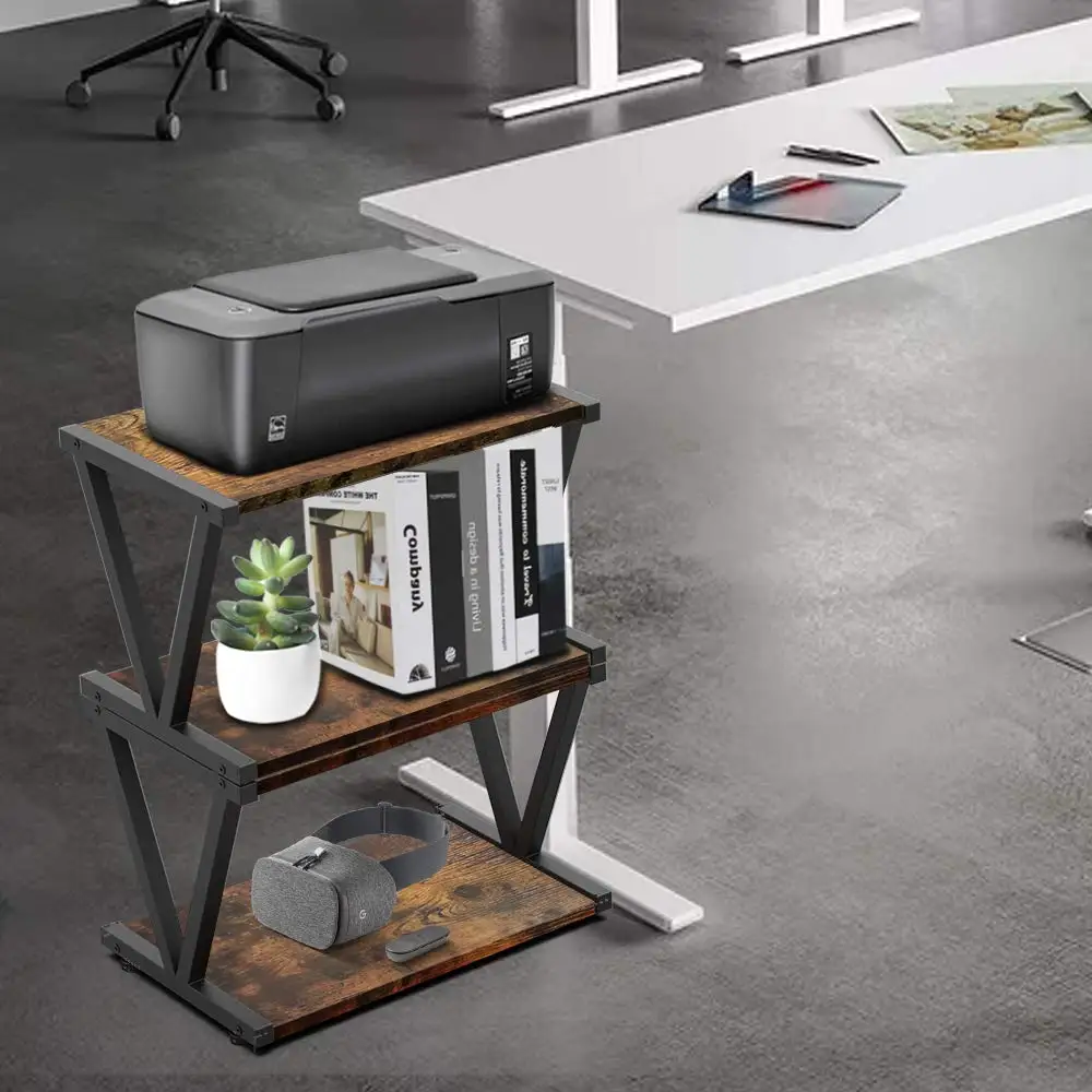 Home Office Industrial Farmhouse Wood Storage Book Shelf Table Organizer 2 Tiers Retro Desktop Printer Stand