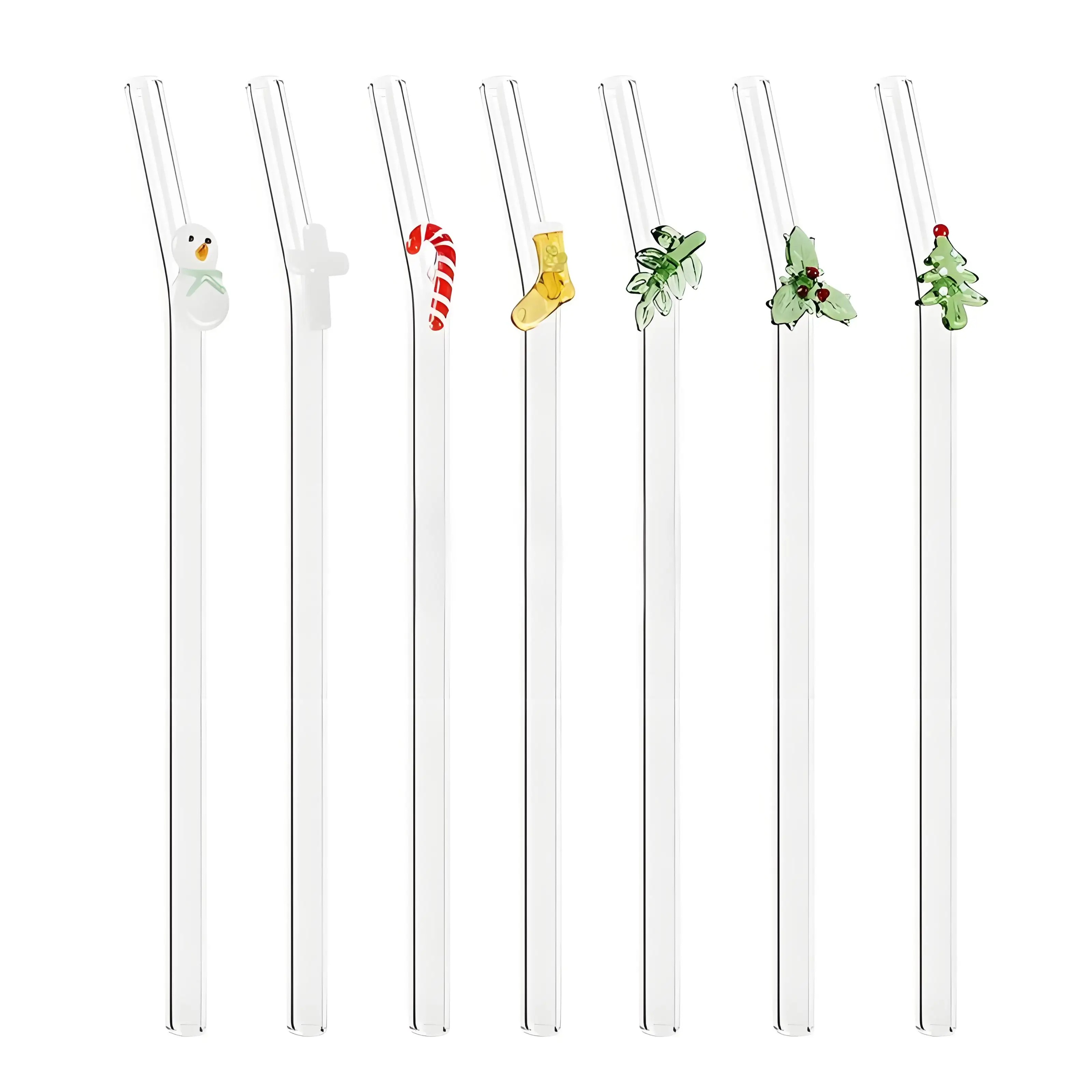 Christmas pattern Design High Borosilicate Decorative Glass Straw