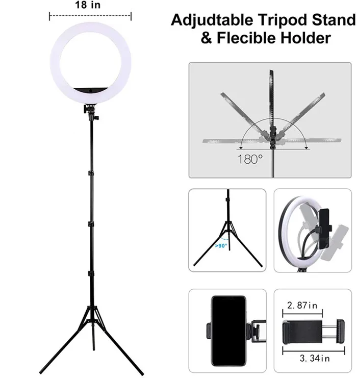 18 inch 45cm 55W Circular Dimmable Camera Photography Studio Video Lamp Led Ring Light With Cold Warm Light