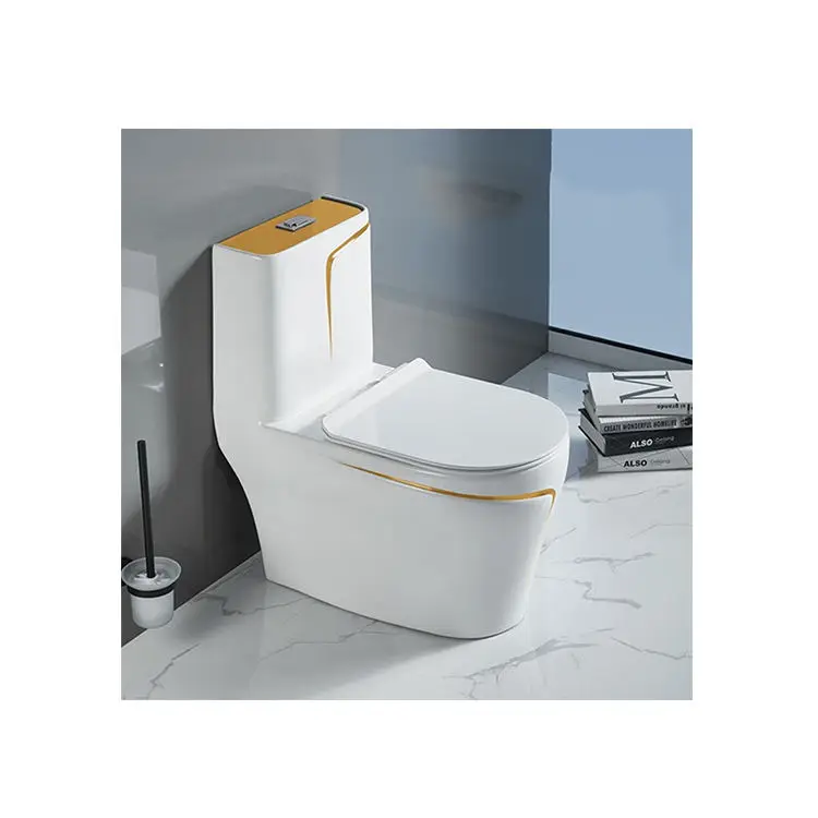 Luxury Sanitary Ware Water rimless  Closet Ceramic Bathroom Porcelain Gold WC One Piece Toilets