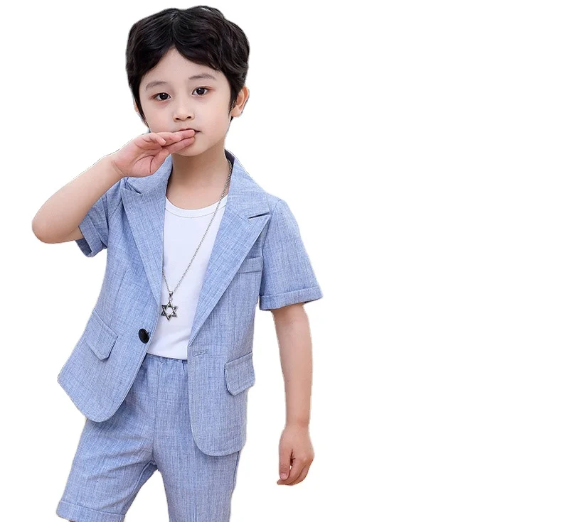 Boys Summer Suit Kids Jacket Shorts 2Pcs Photograph Suit Children Birthday Graduation Set Baby Wedding Performance Party Dress