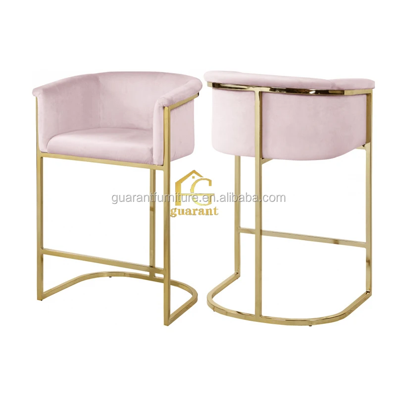 Commercial Furniture Blue Velvet Gold Finish Frame Club Bar Stool