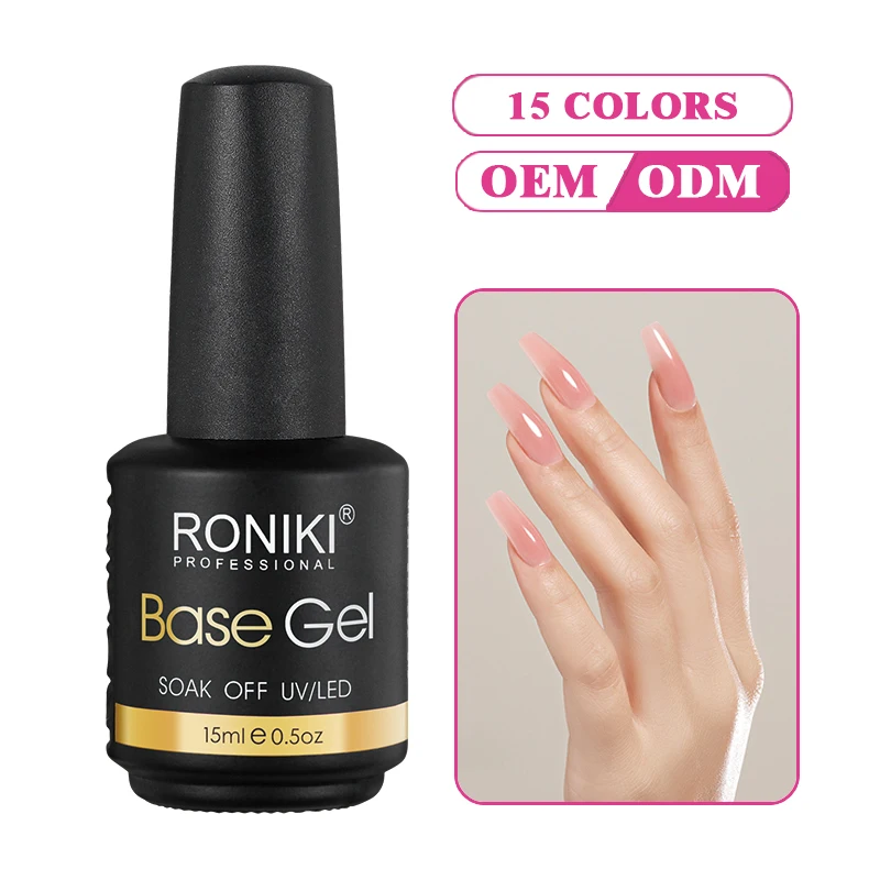 RONIKI wholesale custom logo private label HEMA FREE very good color rubber base coat  2 in 1 gel nail polish
