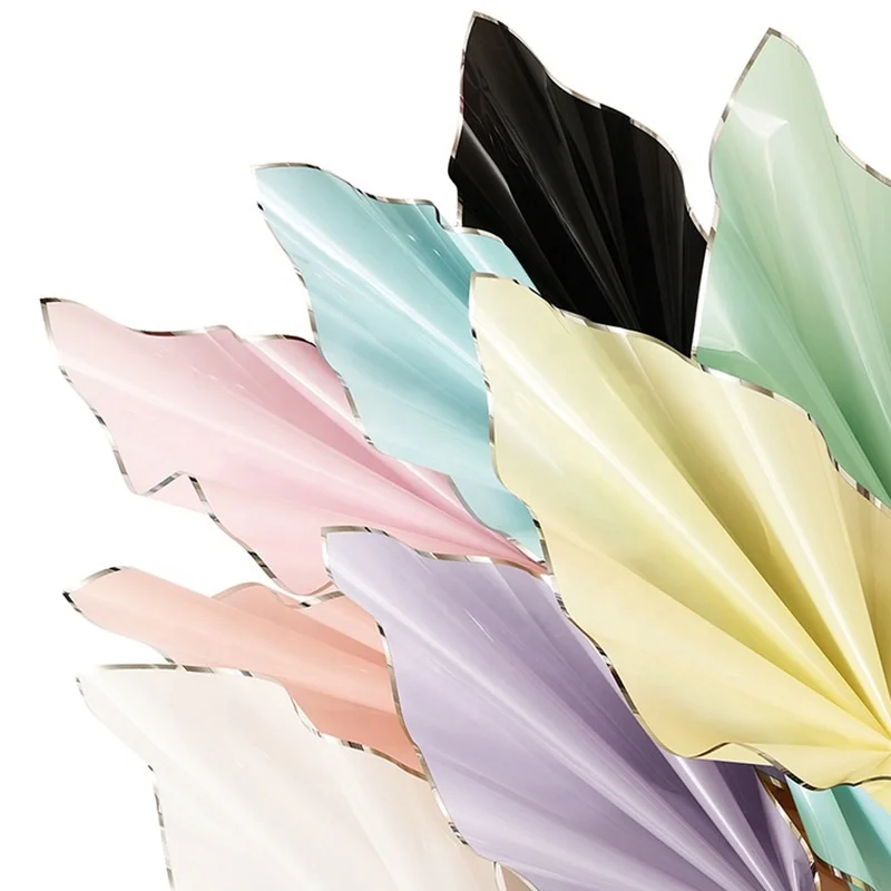 Wholesale  Silver Edge Plastic Paper Flower Wrapping Paper Waterproof Pack 20 Sheets Per Bag Flower Wrapping Paper