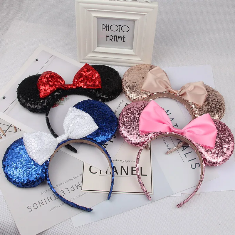
European and American hair accessories high quality sequins bow headband Mickey ear headband Minnie hairpin 