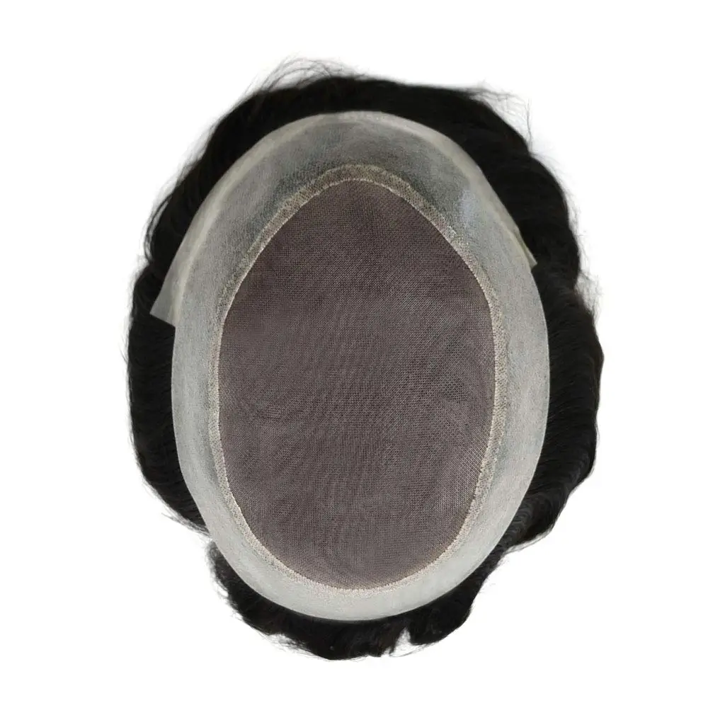 Mens Toupee Natural Black Remy Human Hair System Clear Poly Skin Around Hairpiece Monofilament Wig Durable PU Hair Replacement