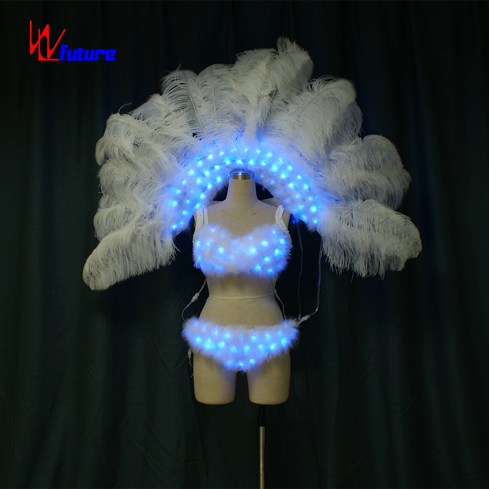 RF remote LED feather sexy carnival costume ,led dress with big Feather wings ,glow in the dark dresses