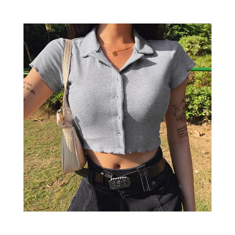 
YH2295 Amazon popular 2020 summer women short sleeve cardigan t-shirts crop tops 