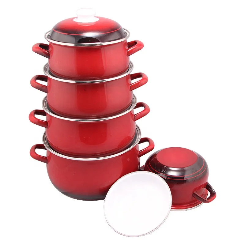 High Quality Hot Pot Cast Iron Cookware Casserole Set Red Color With Black Shadow Enamel Casserole Enamel Kitchen ware