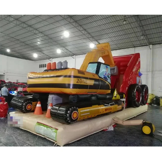 2022 New design China factory cheap kids excavator inflatable jumping slip slide for sale