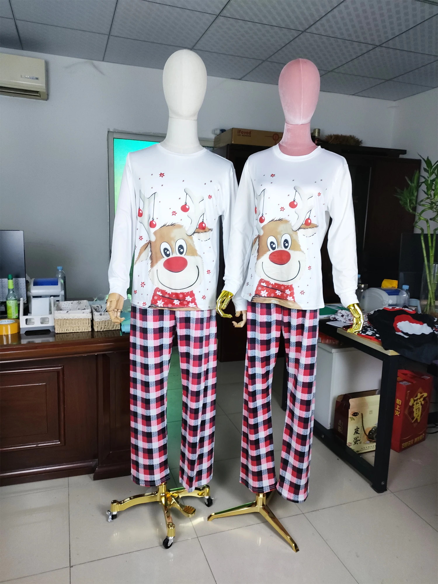 New Christmas Elk Printed Parent-child Long Sleeve Pajamas Knitted Cotton Homewear Pajamas Set A large number of stocks