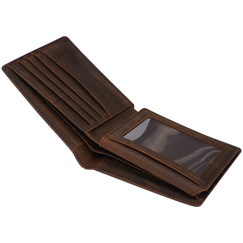 Брендовый индивидуальный кошелек Tiding из натуральной кожи Коричневый мужской в стиле ретро двойного сложения Crazy Horse для мужчин