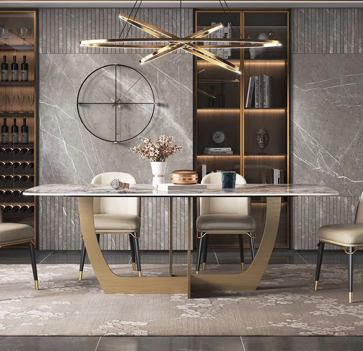dining table set 6 seater Modern Dining Table and Chairs Set Wholesale rock stone marble  OEM Customized Style Packing