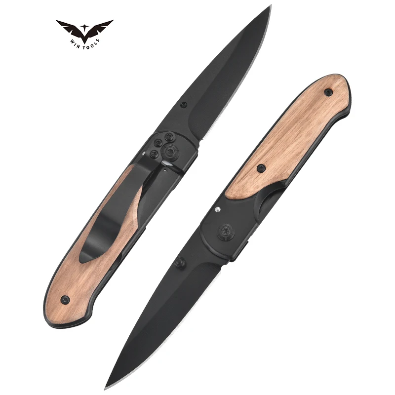 Wooden handle folding knife outdoor camping knife EDC pocket knife with custom logo
