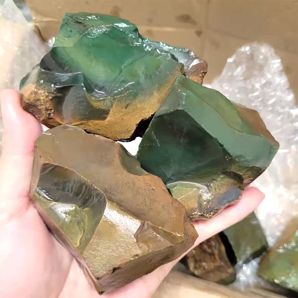 Natural Alxa color green agate raw stone wholesale high quality rough green agate Alxa gemstone