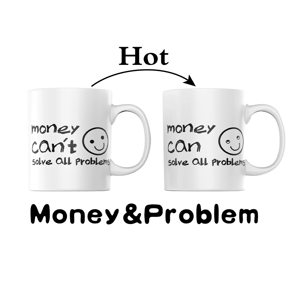 New Stocked Ceramic heat changing color hot water gift cup set white black magic coffee mug