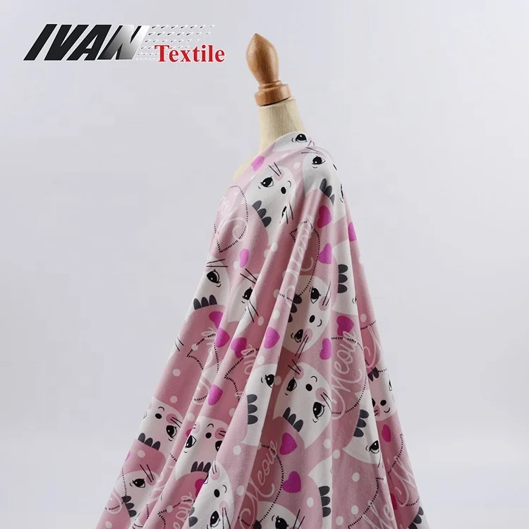 DTY brushed knitted plain cartoon digital printing jersey polyester spandex stretch fabric for kids pajamas