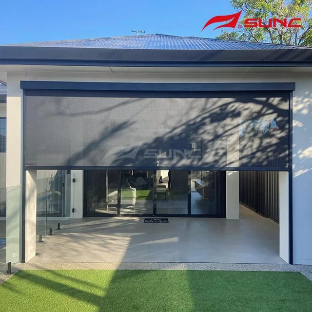 SUNC Window Motorized Motor ZipScreen Blinds Manufacturers Garden Aluminum Waterproof Windproof Outdoor Roller Blinds