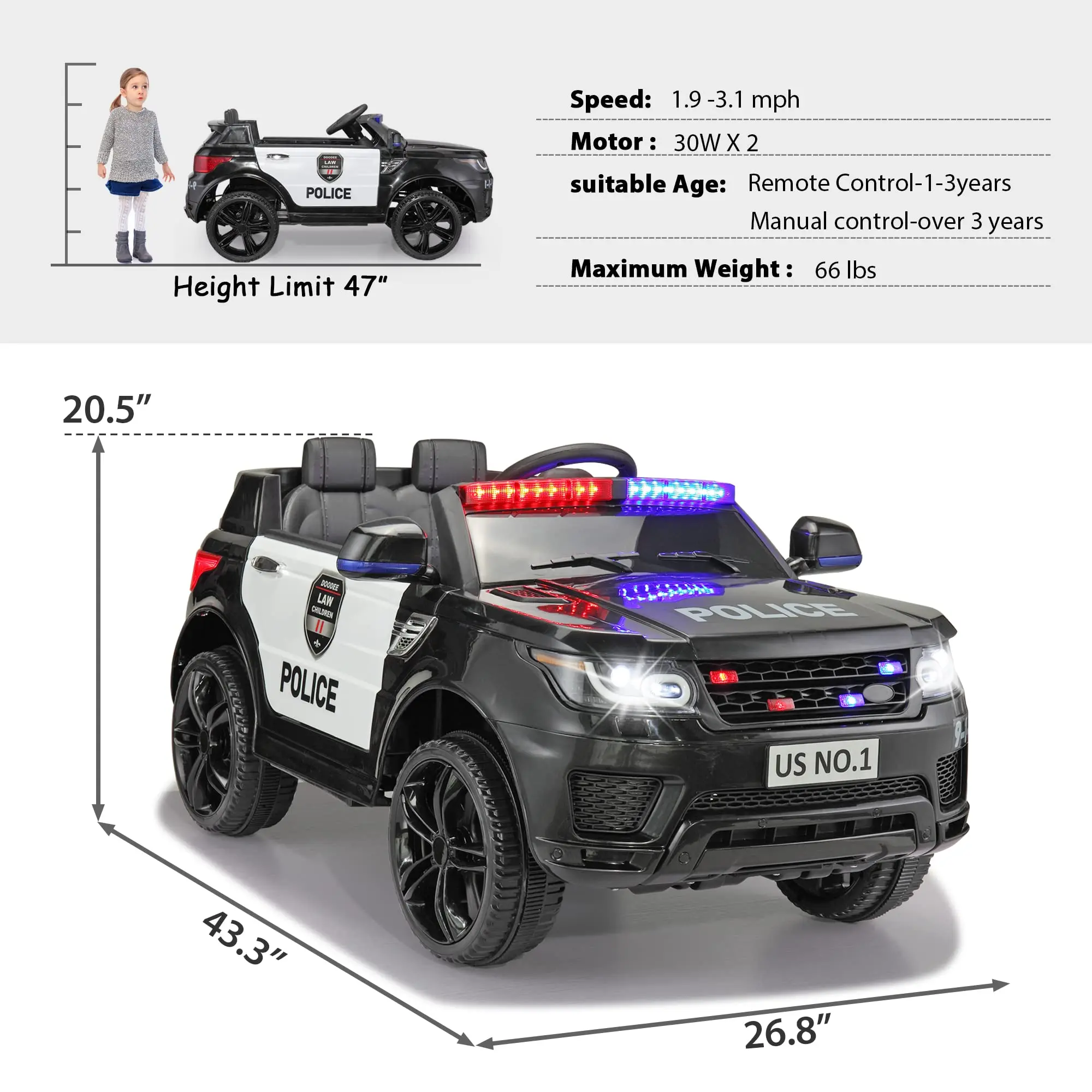 wholesale Classic rechargeable electric drive car big baby cheap police ride on car kids battery cars with four motors