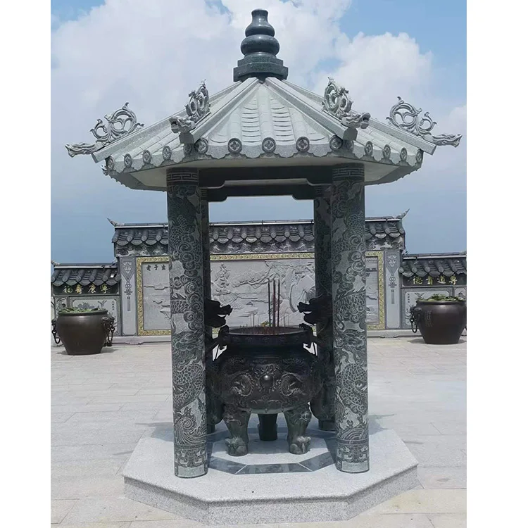 Chinese Tempe Outdoor Buddhist Ornament Stone Large Dragon Carving Incense Burner Praying Urn For Sale