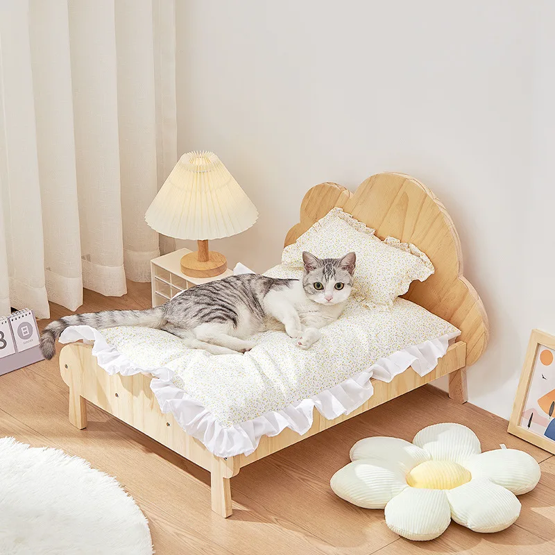 Solid wood cat litter dog cat princess bed winter kitten wooden bed deep sleep pet camping bed