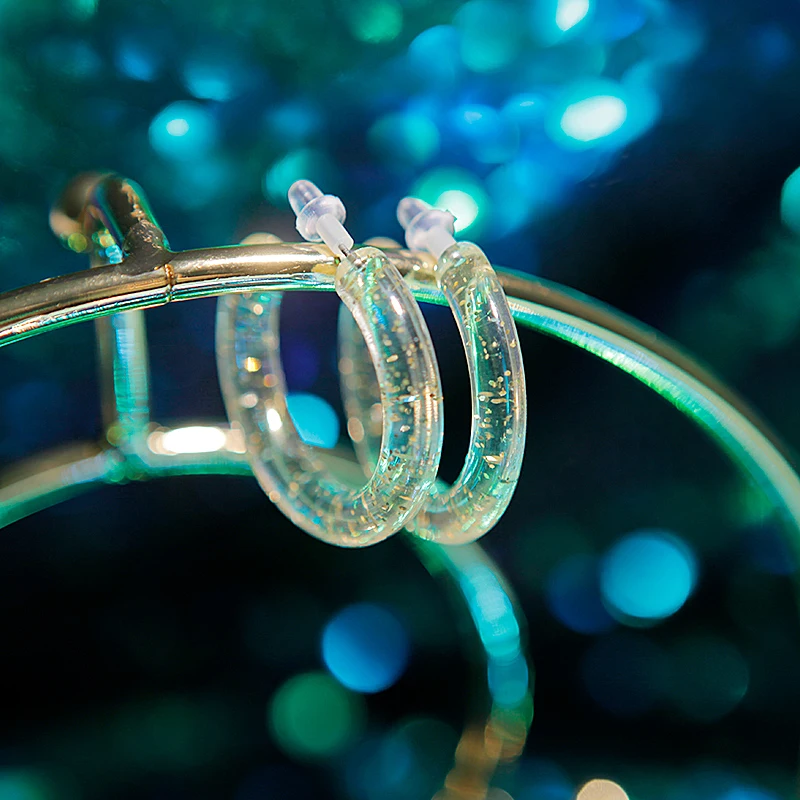 V&R Fashion jewelry 925 Sterling silver post earring transparent pink green neon yellow Acrylic hoop earrings