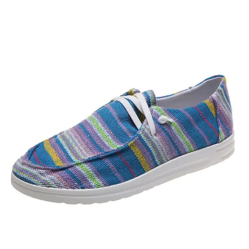J&H 2022 cheetah striped print canvas trendy walking style shoes women slip on causal flat shoes big size loafers