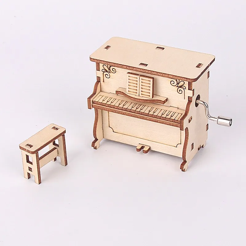 Creative DIY wooden piano music box toys assemble 3d puzzles scientific experiments kits