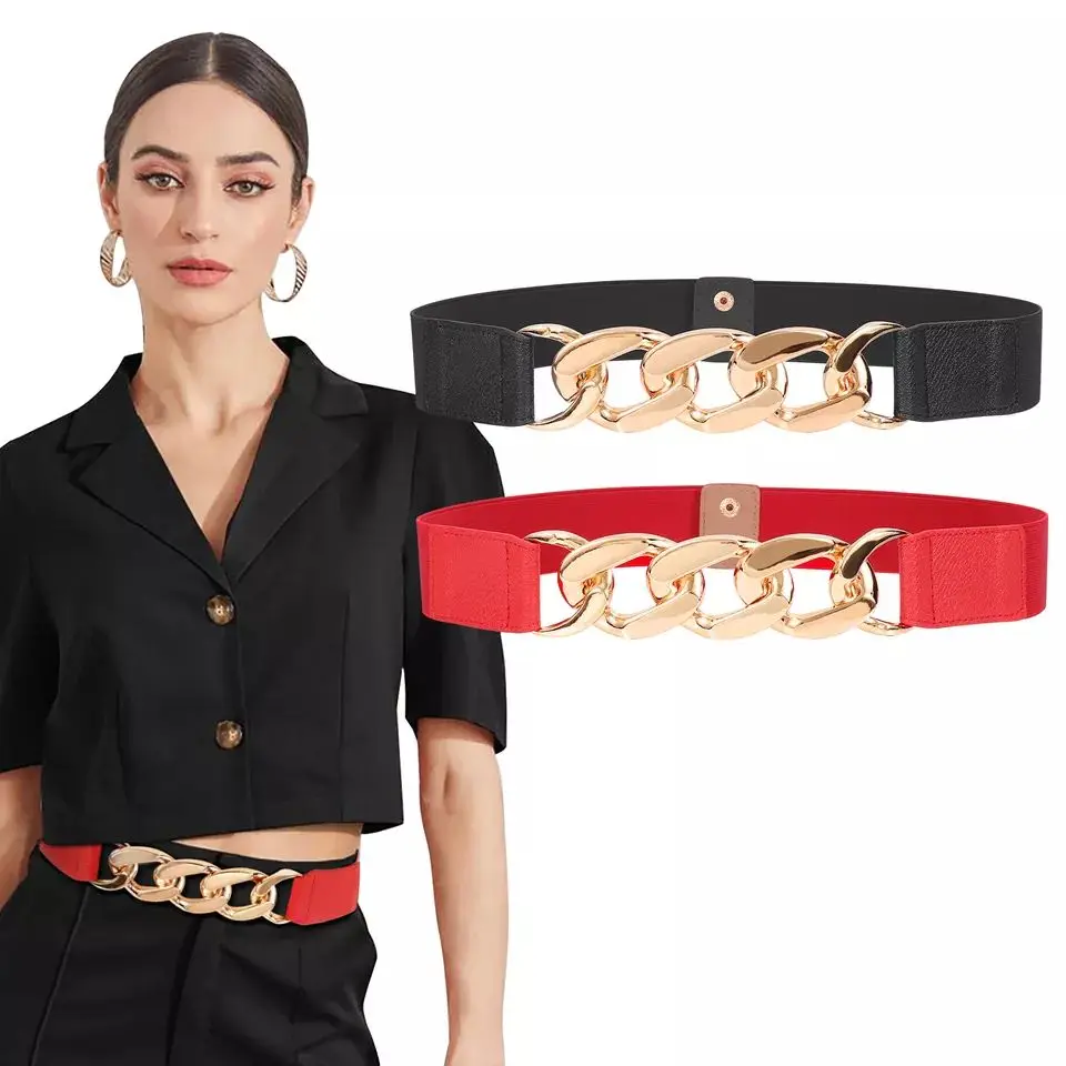 2022 New Fashion Metal Chain Corset Vintage Costume Solid Color Elastic Wide Stretch Belt For Women Ladies