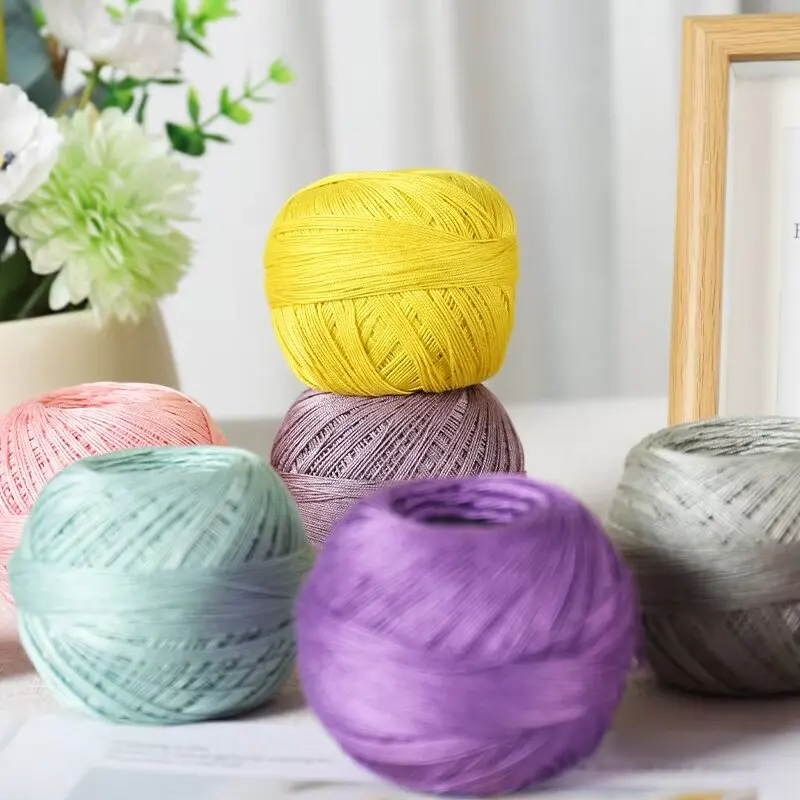 Wholesale stock 50gram per roll Lace thread 100% mercerized Cotton hand knitting yarn chunky fancy pure cotton yarn for crochet
