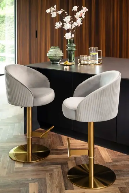 Modern Design Stainless Steel Stools Velvet Chairs Fabric Chair Backrest armrest Bar Stool Metal