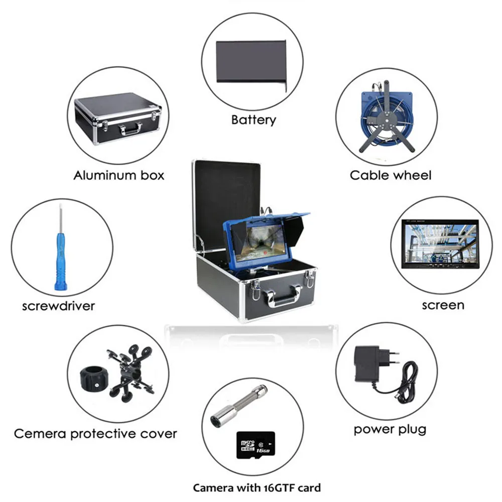 Industrial Pipe Sewer Inspection Video Camera Meter Counter DVR Video recording WIFI wireless 23mm HD 1080P 20M 30M 50M 80M 100M