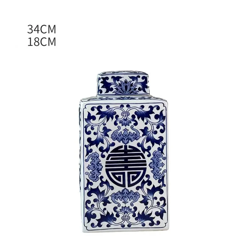 Classic winter home decorations blue and white ceramic lid pots porcelain ginger jar christmas ornaments