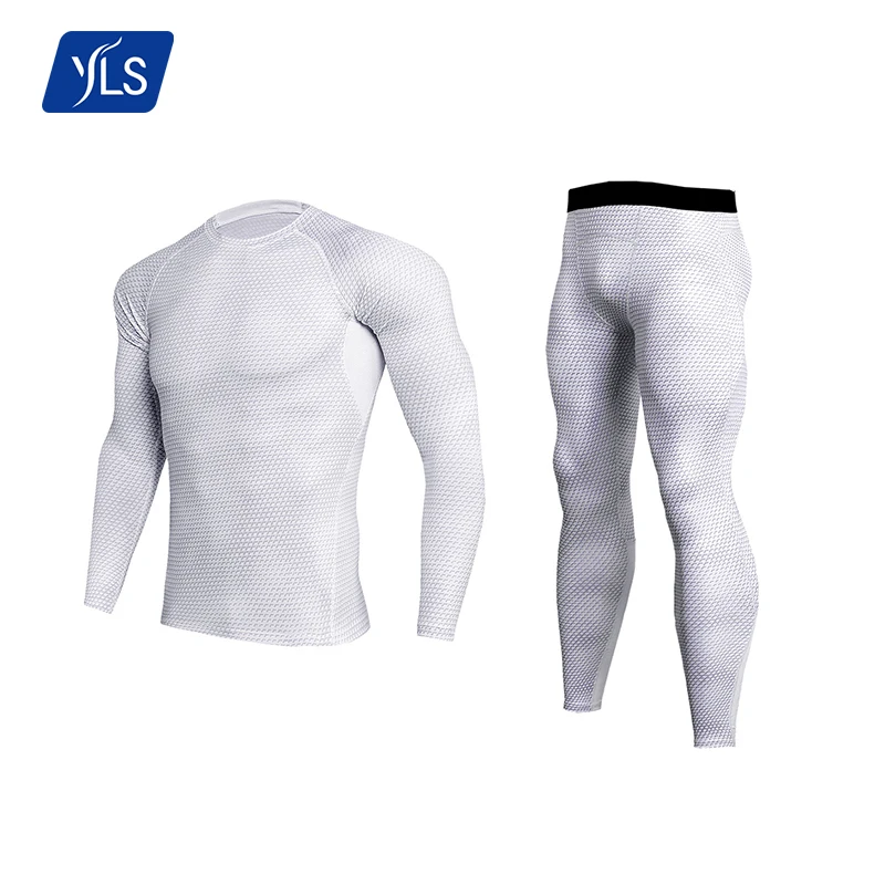 YLS New Style Gym Sportswear Men Thick Long Running Tight Polyester Tracksuit Elastic Quick Dry Two Piece Workout Set