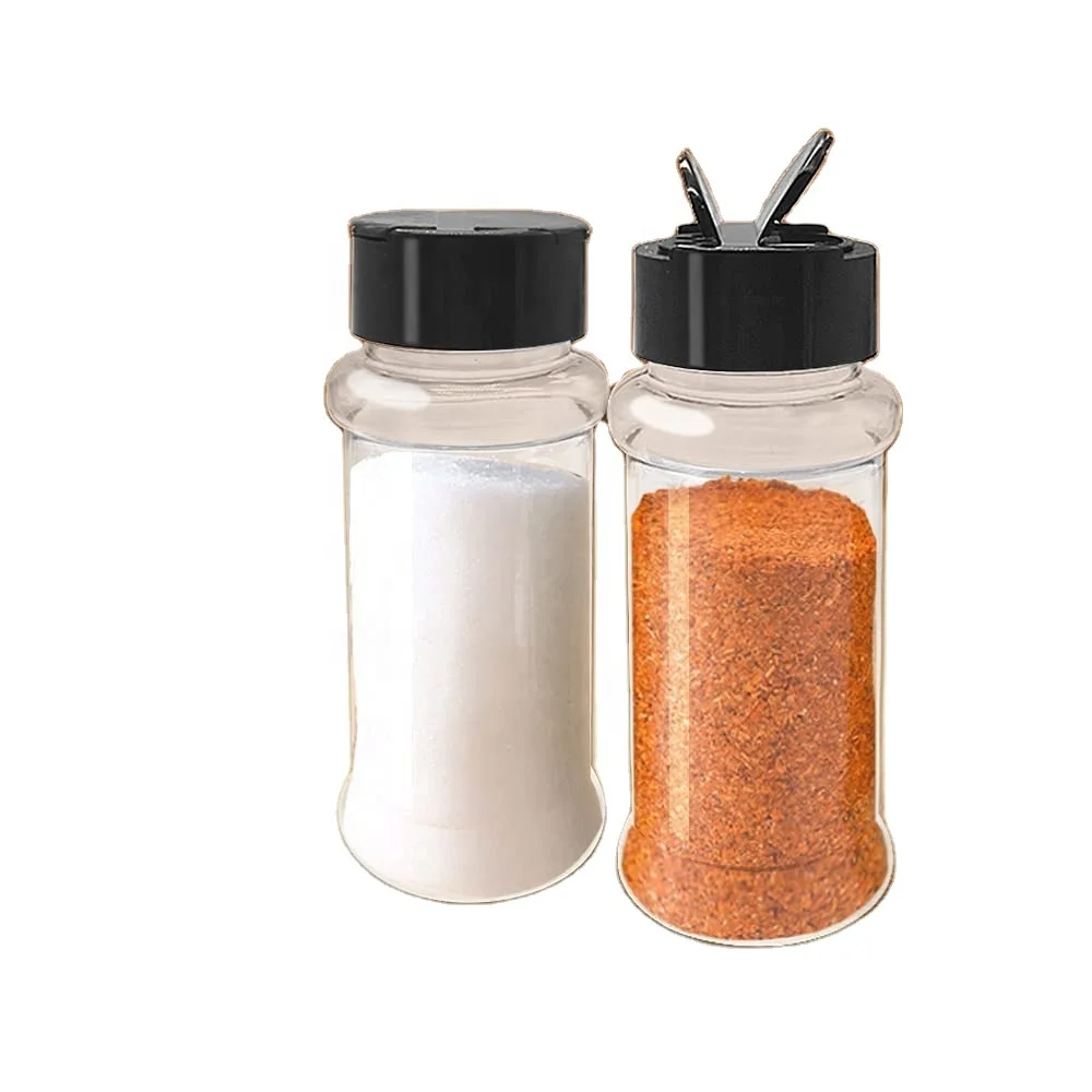 Clear Plastic Spice Jars With Black Lids, Square Spice Bottles Seasoning Containers with Funnel Containers For Kitchen Cabinet
