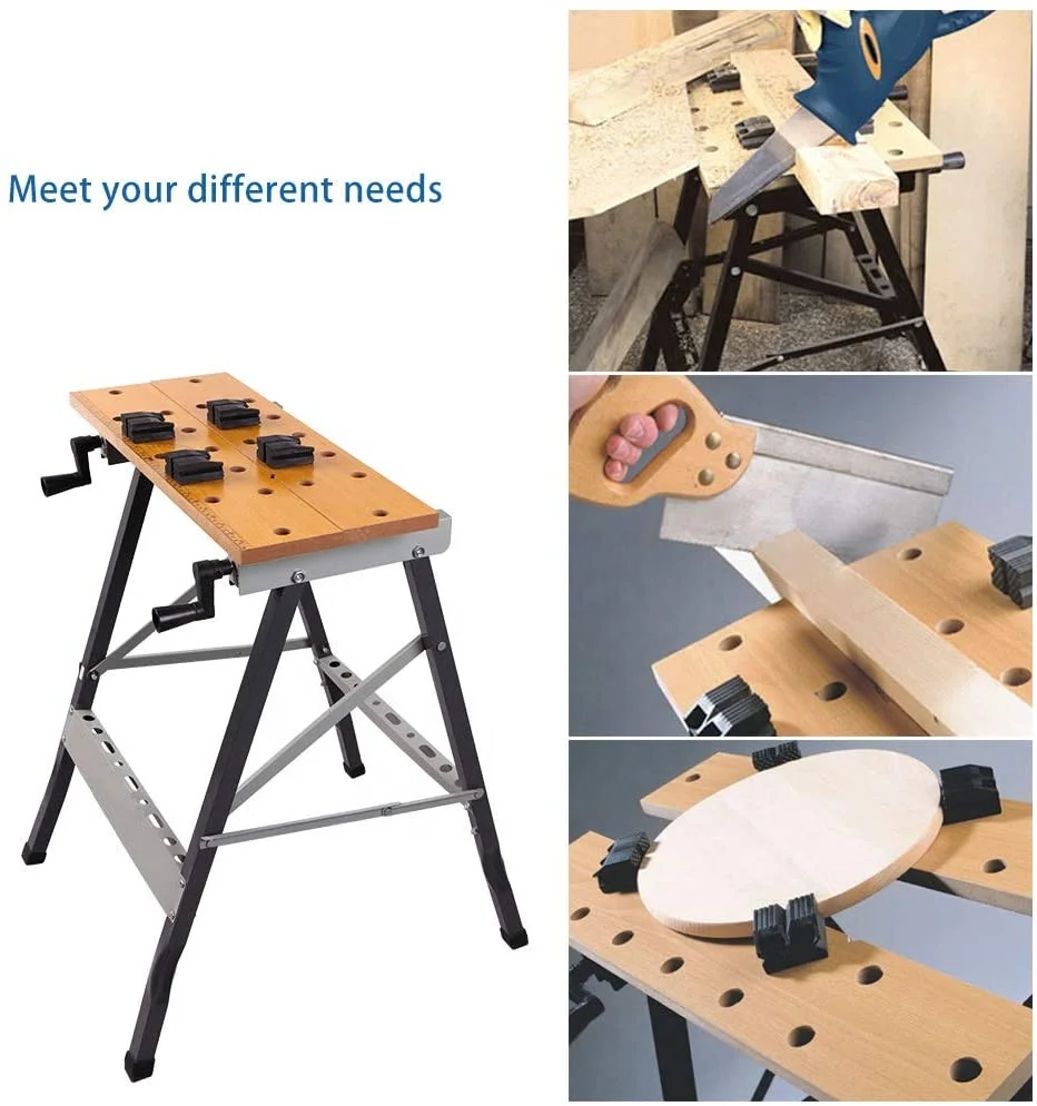 
Foldable Trestle Work Bench,Workbench Portable 100kg Stainless Steel Wood Cutting Sawhorse Folding Wooden Workbench tabl 